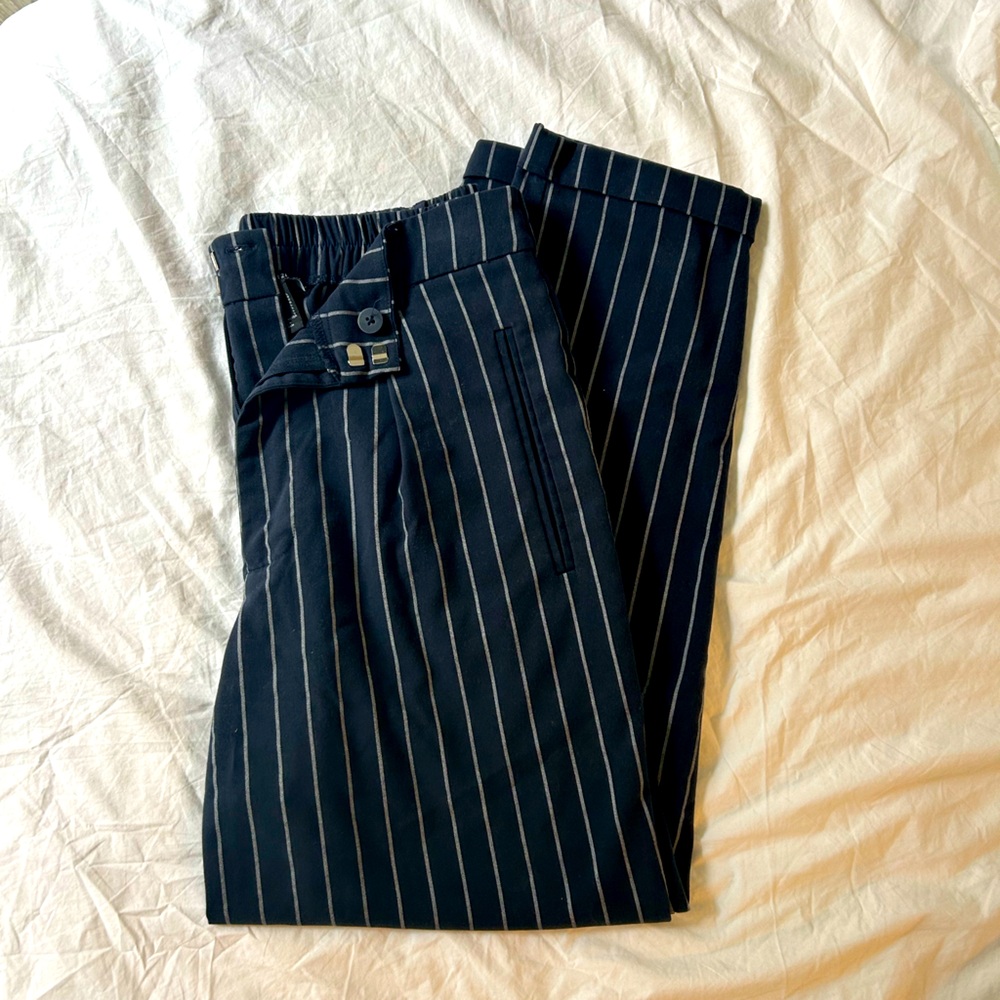 Navy and white pinstripe pants